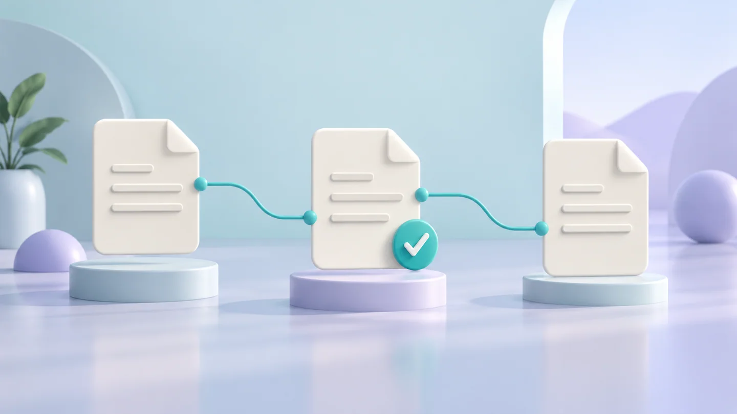 Connected document tiles and a turquoise verification medallion